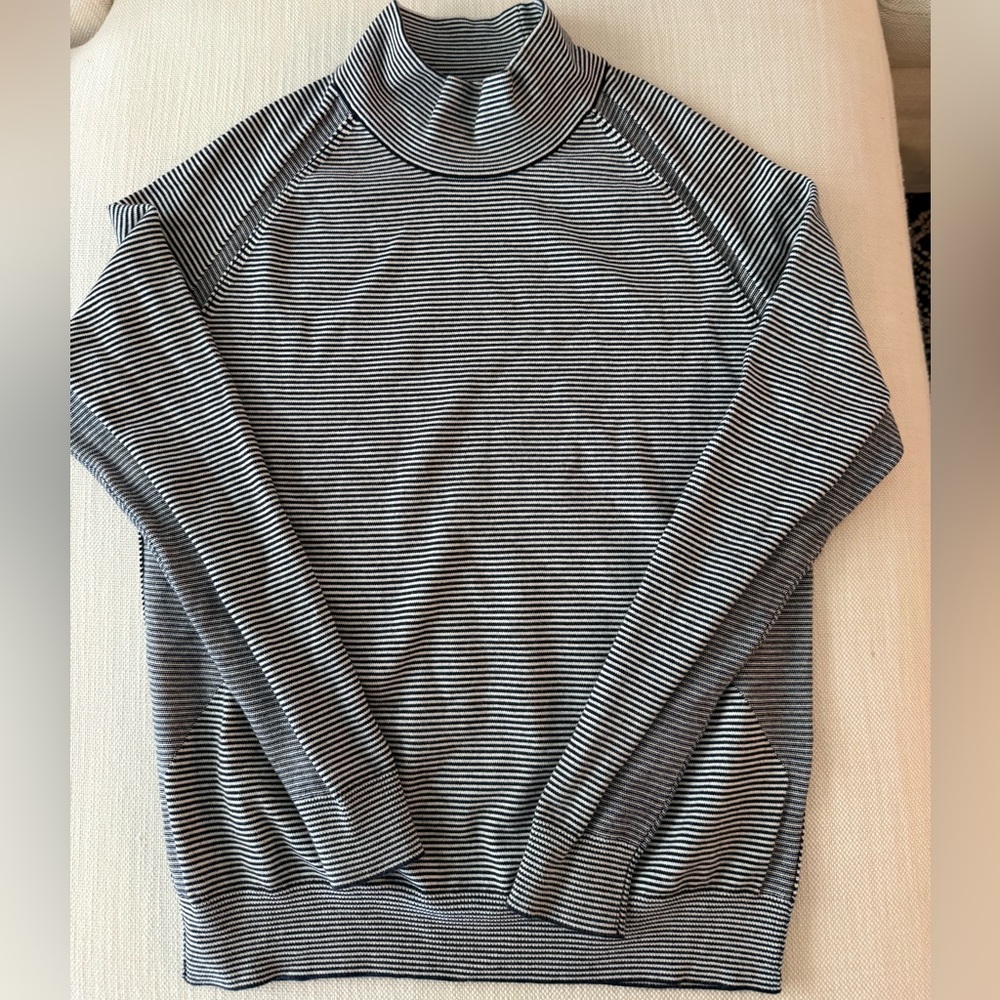 Peter Millar Striped Navy and White Mock Turtleneck Sweater
